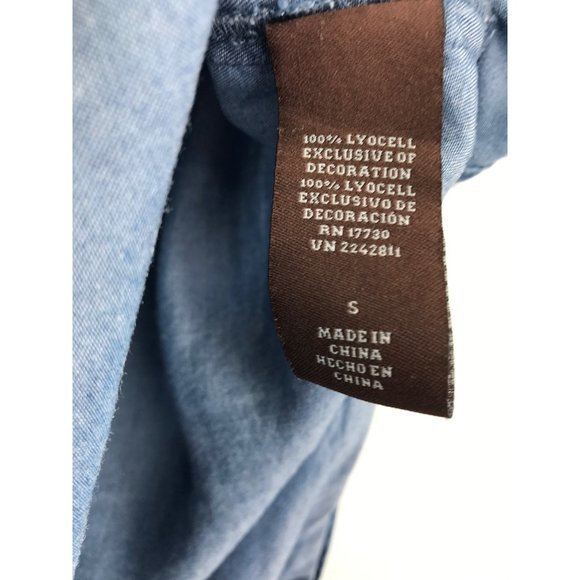 Knox Rose Sleeveless Hi Low Blue Chambray Embroidered Top Small - Picture 5 of 7